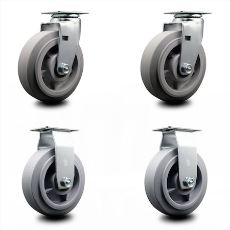 Service Caster 6 Inch Thermoplastic Rubber Caster Set with Ball Bearings 2 Swivel 2 Rigid SCC-20S620-TPRBF-2-R-2